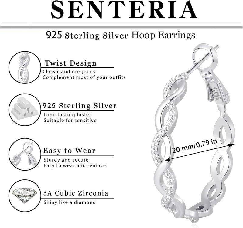 Senteria 925 Sterling Silver Earrings Hoops for Women Lightweight Twisted Hoop Earrings With Cubic Zirconia Hypoallergenic Hoops Earrings (20/30/40/50/60MM) - Image 4